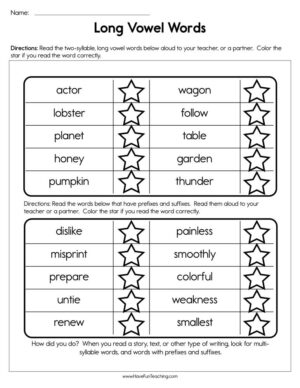 Long Vowel Words Worksheet