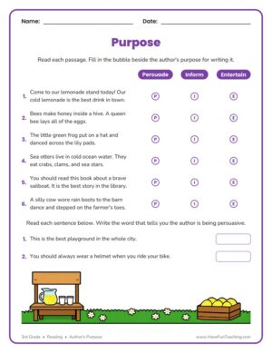 3rd Grade author's purpose worksheet