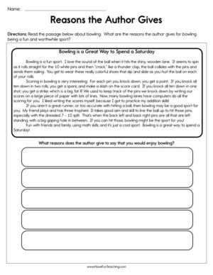 Reasons the Author Gives Worksheet