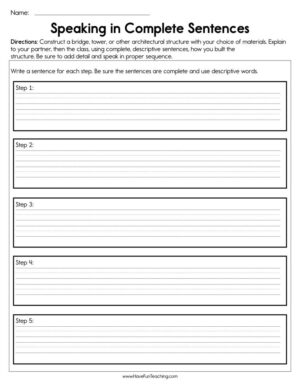 Speaking in Complete Sentences Worksheet