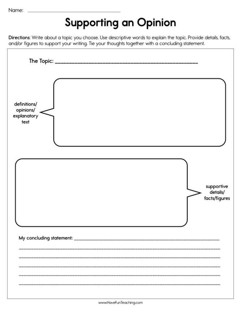 Supporting an Opinion Worksheet