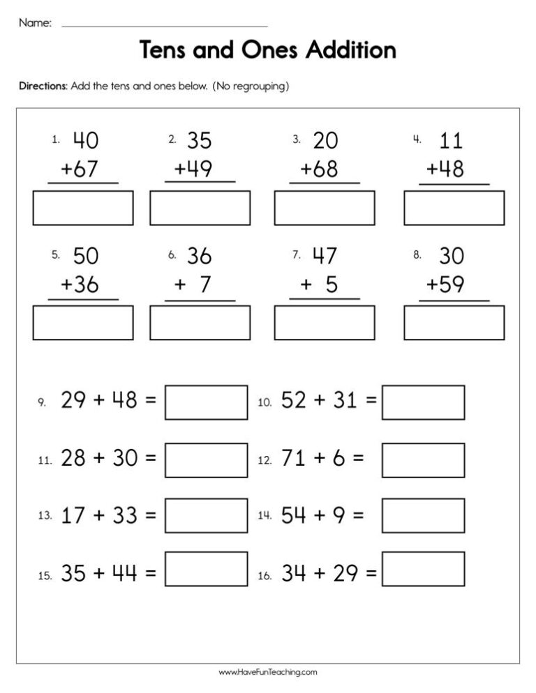 Tens and Ones Adding Worksheet