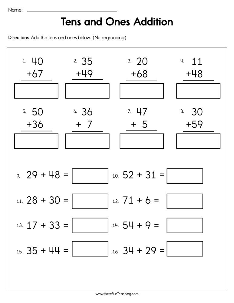 Tens And Ones Worksheet First Grade / Place Value Worksheets for First