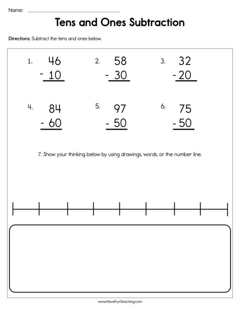 Subtraction Tens and Ones Worksheet