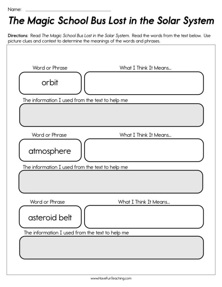 The Magic School Bus Lost in the Solar System Worksheet