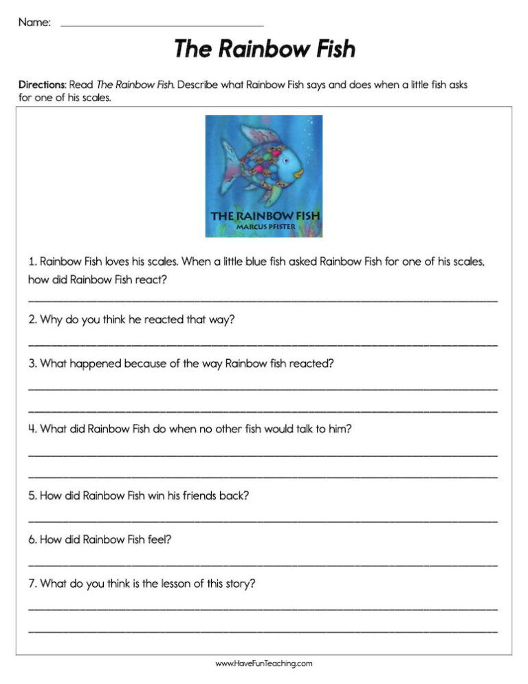 The Rainbow Fish Worksheet