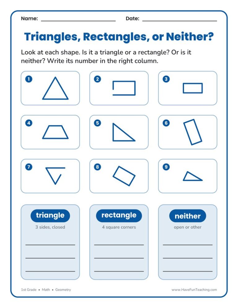 Triangles, Rectangles, or Neither Worksheet
