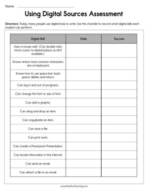 Using Digital Sources Assessment Worksheet