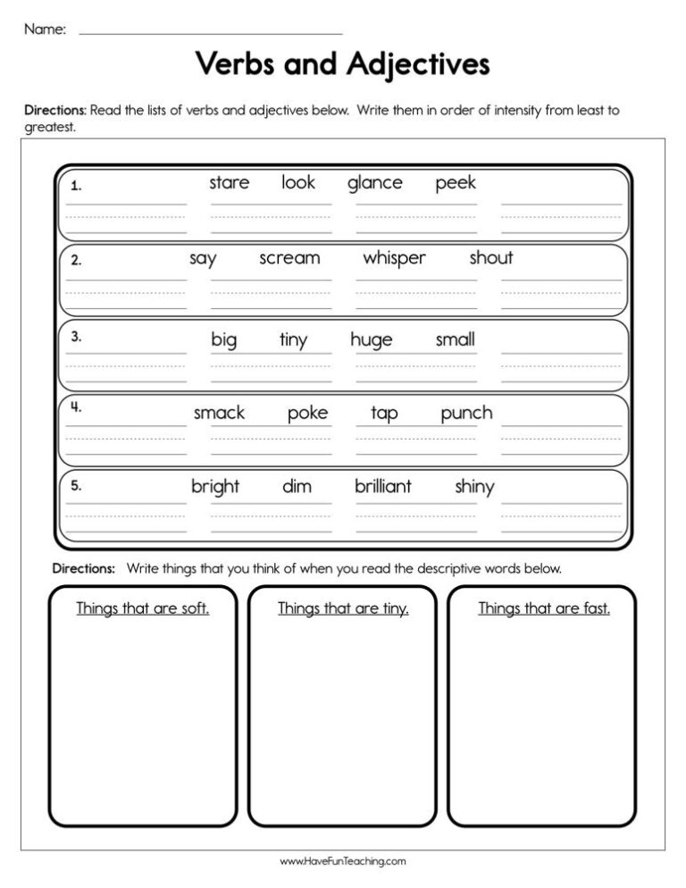 Verbs or Adjectives Worksheet