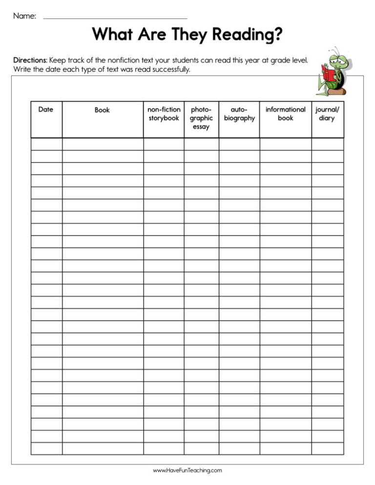 What Are They Reading Assessment Worksheet