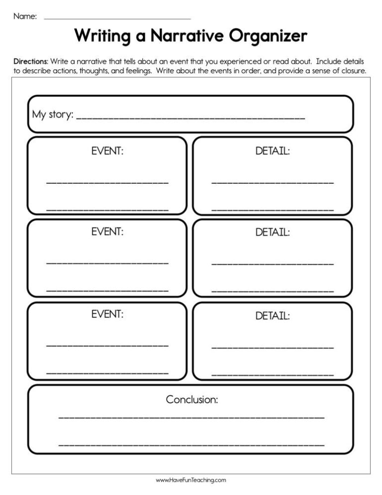 Writing a Narrative Organizer Worksheet