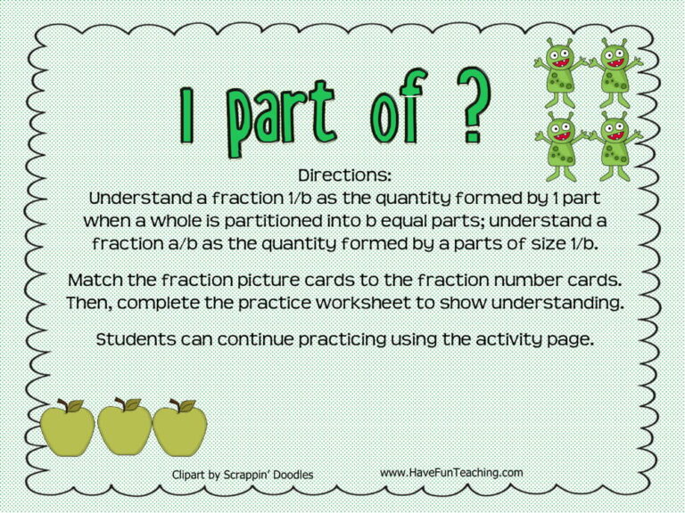 1 Part of a Whole Fractions Activity