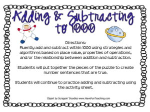 Adding and Subtracting to 1000 Activity