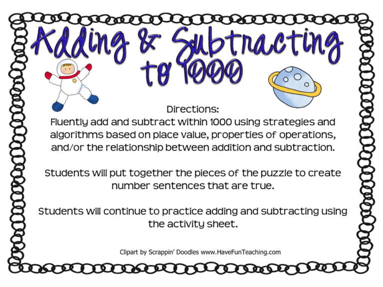 Adding and Subtracting to 1000 Activity