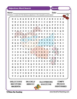 Adjectives Word Search Worksheet