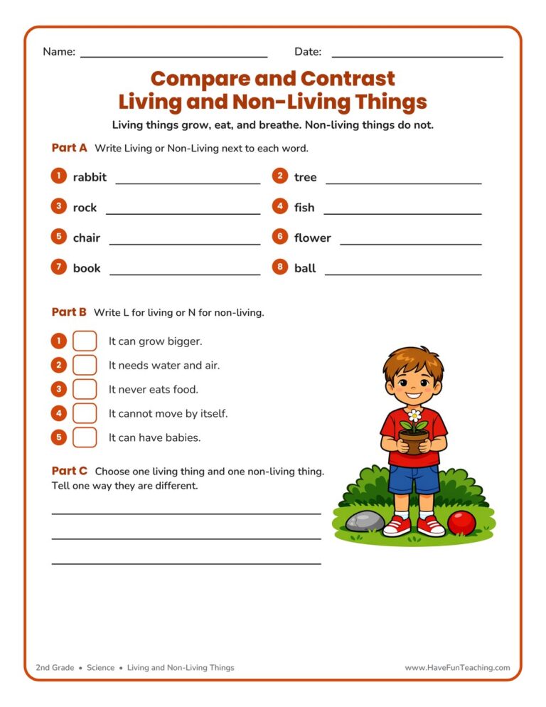 Characteristics of Living and Non-Living Things Worksheet