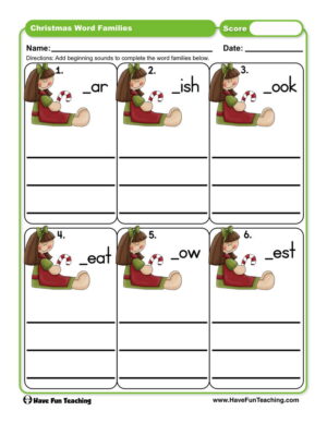 Christmas Word Families Worksheet