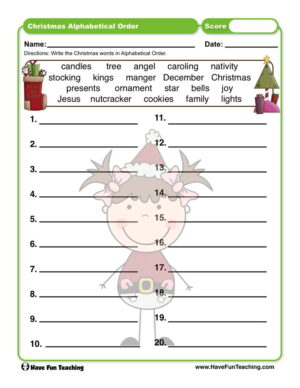 Christmas Words Alphabetical Order Worksheet