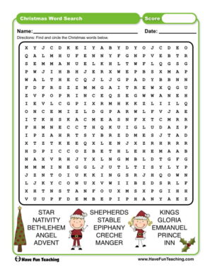 Christmas Words Word Search Worksheet