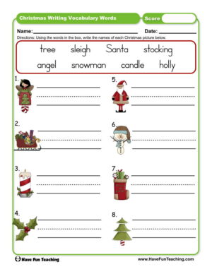 Christmas Writing Vocabulary Words Worksheet