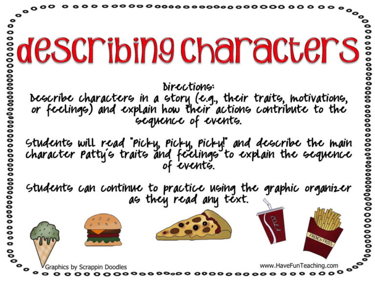 Describing Characters Beginning Middle and End Activity