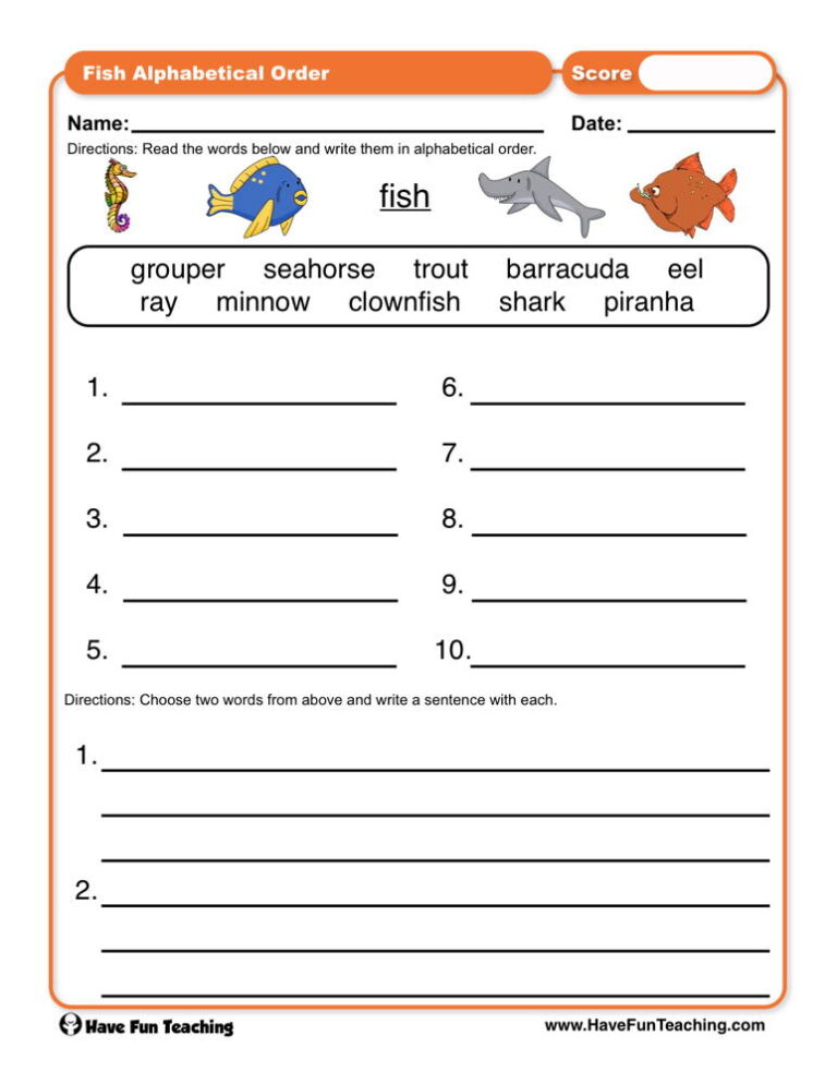 Fish ABC Order Worksheet