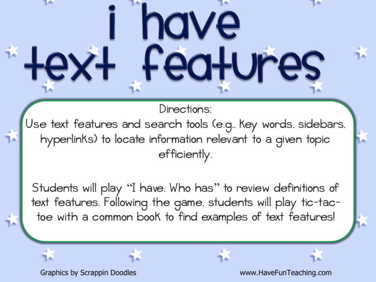I Have Who Has Text Features Activity