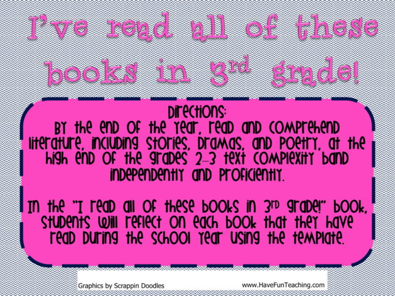 I've Read All These Books in Third Grade Activity