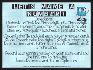 Let's Make a Number Hundreds Tens One Activity