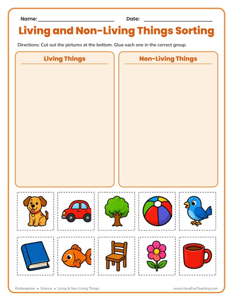 Living Things and Non Living Things Sorting Worksheet