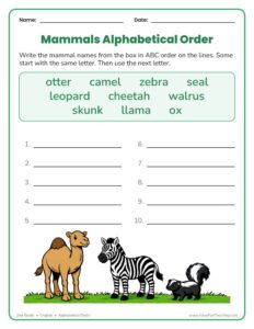 Mammals ABC Order Worksheet - Have Fun Teaching
