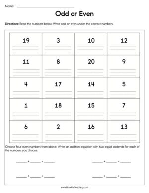 Odd or Even Worksheet