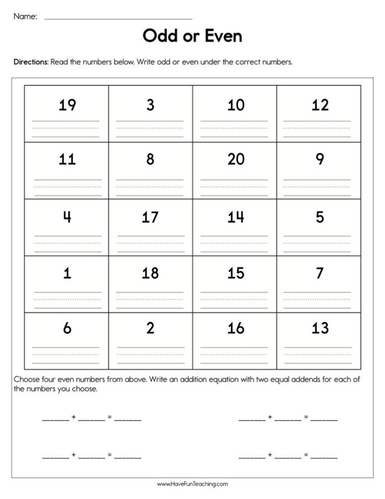 Odd or Even Worksheet