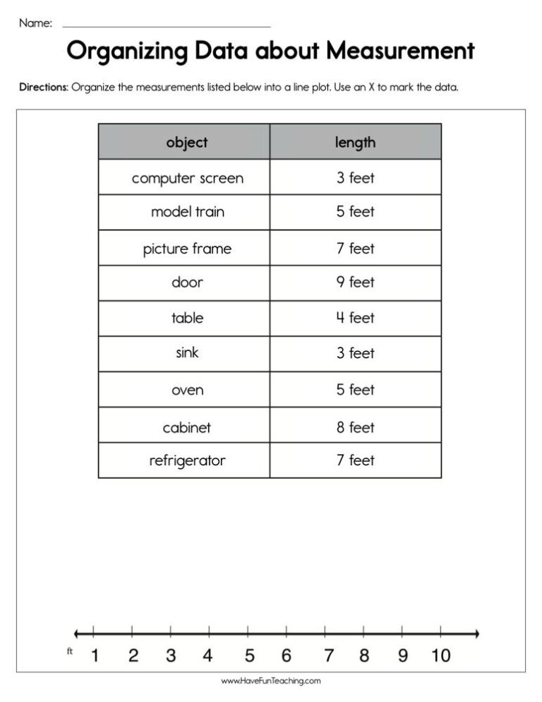 Organizing Data about Measurement Worksheet
