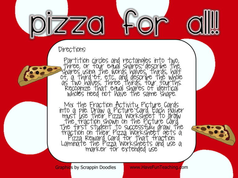 Pizza For All Equal Parts Fractions Activity