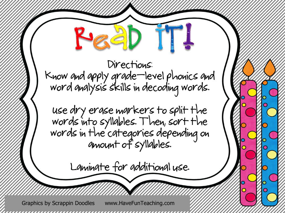 Read It Syllables Activity