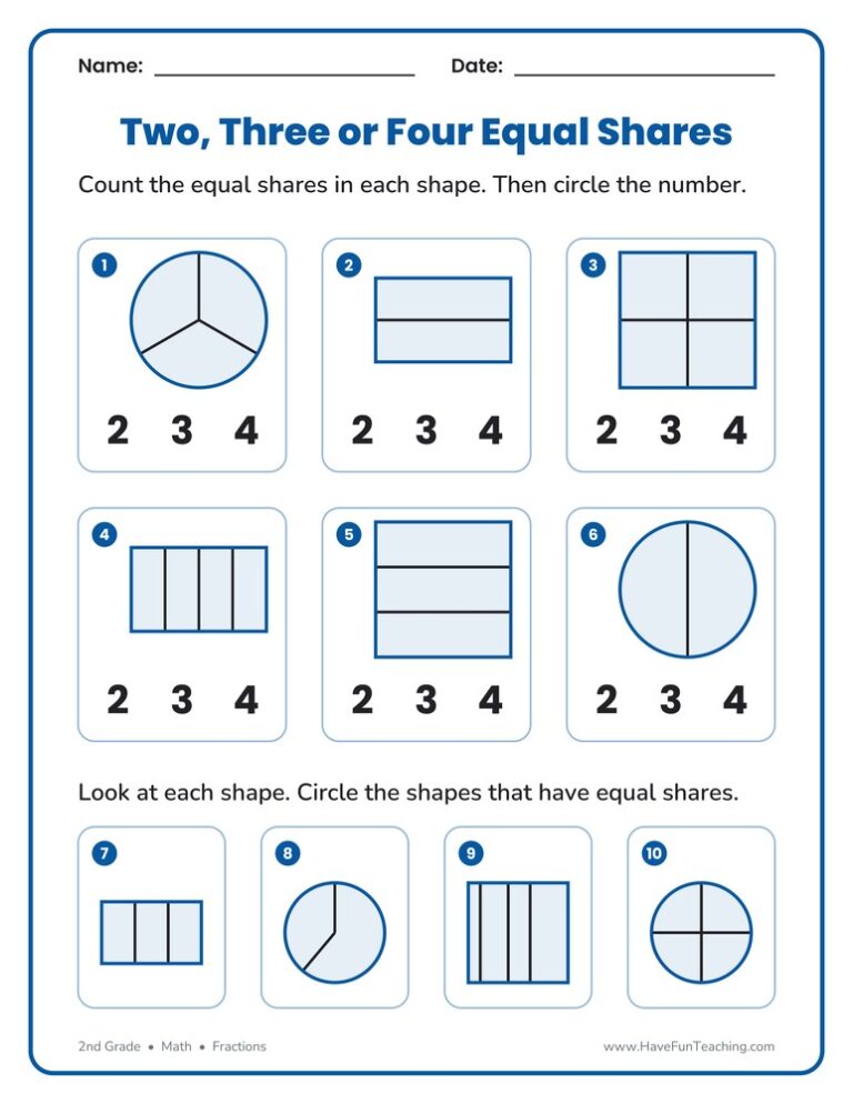 Two Three or Four Equal Shares Worksheet