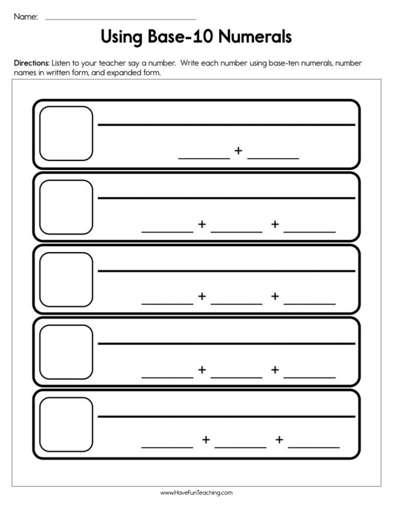 Using Base 10 Numerals Worksheet