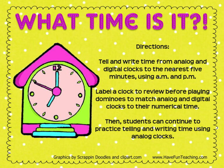 What Time Is It to 5 Minutes Activity