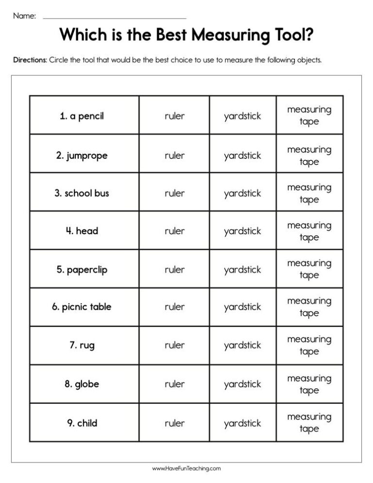 Which is the Best Measuring Tool Worksheet