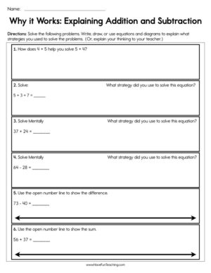 Why It Works Explaining Addition and Subtraction Worksheet