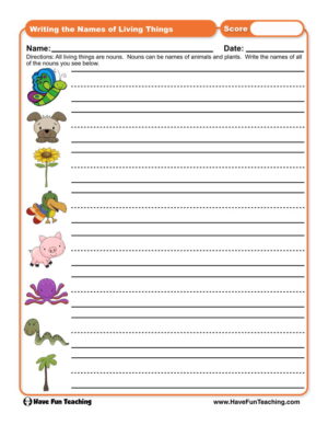 Writing the Names of Living Things Worksheet