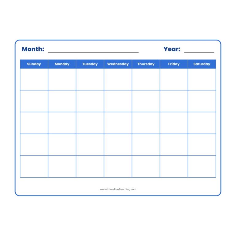 Blank Calendar Landscape Worksheet