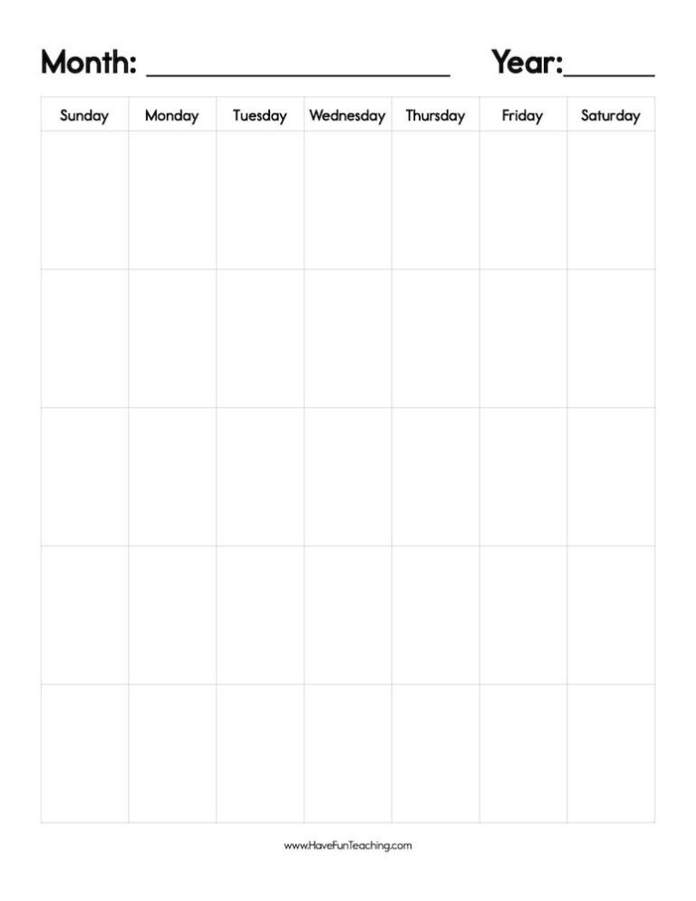 Blank Calendar Portrait Worksheet