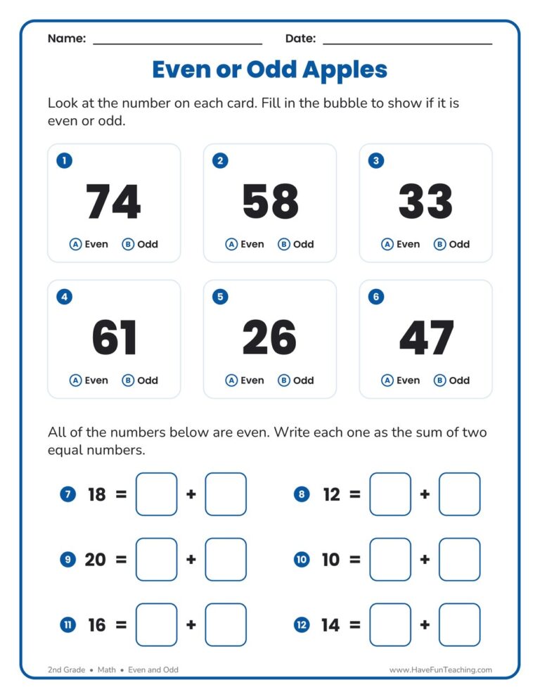 Even and Odd Apples Worksheet