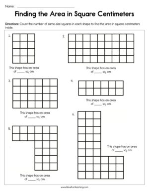 Finding the Area in Square Centimeters Worksheet