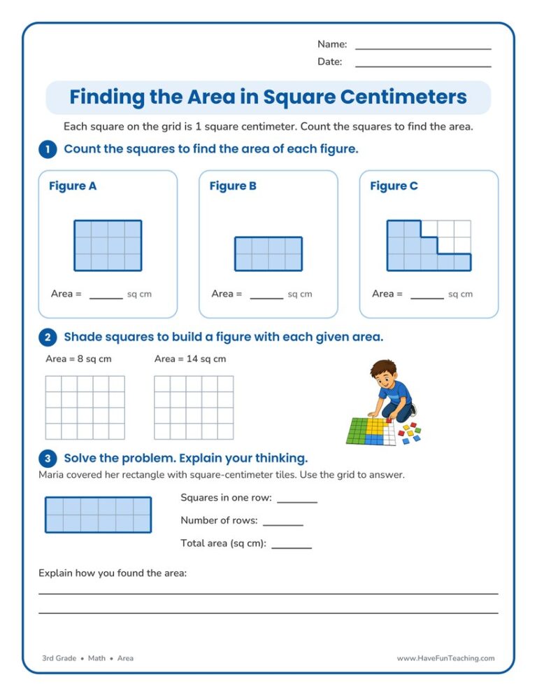 Finding the Area in Square Centimeters Worksheet