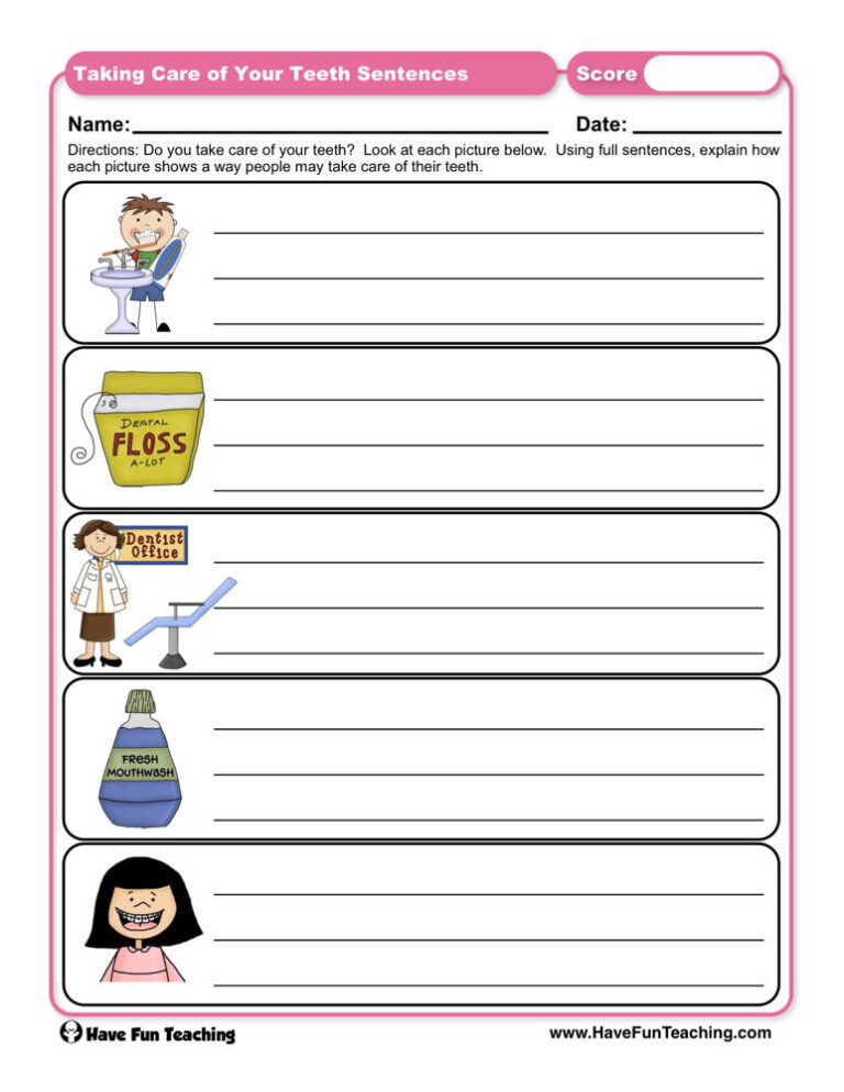 Taking Care of Your Teeth Worksheet