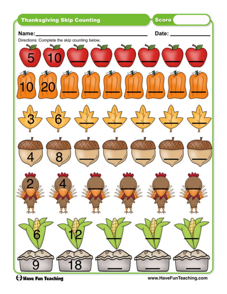 Thanksgiving Skip Counting Worksheet