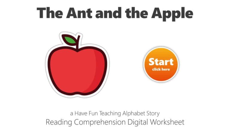 Letter A The Ant and the Apple Reading Comprehension Digital Worksheet